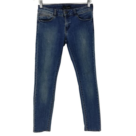 The Kooples Short Fit Distressed Skinny Jeans Size 28 Stretch Medium Wash Skull - Picture 1 of 12